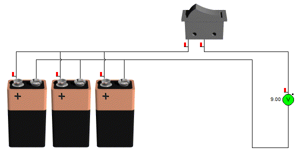 Circuito de fuentes de alimentación en paralelo y voltímetro